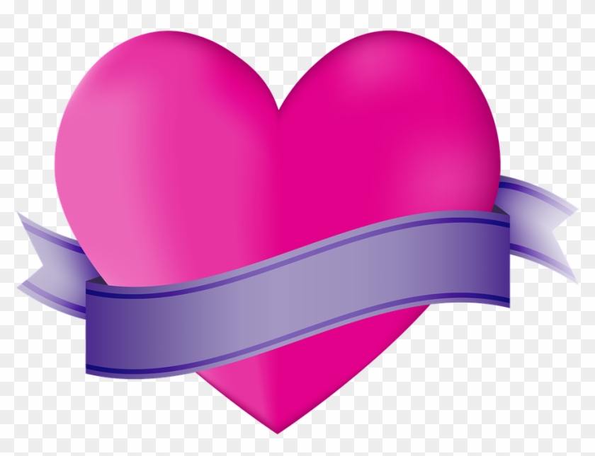 Icon, Heart, Ribbon, Banner, Copy Space, Valentine - Herzen Clipart Lila Png #104075