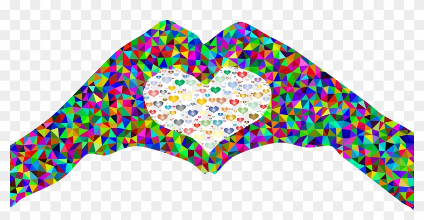 Poly Prismatic Fractal Heart Hands Silhouette 2 - Regenbogen Farbige Gehirn-prismatische Kunst Mousepad #108089