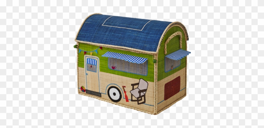 Set Of 3 Raffia House Toy Baskets Happy Camper Design - Happy Camper Toy Baskets / Boxes Available In 3 Sizes #596338