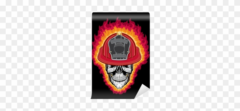 Flaming Firefighter Skull And Helmet Wall Mural • Pixers® - Firefighter #596472