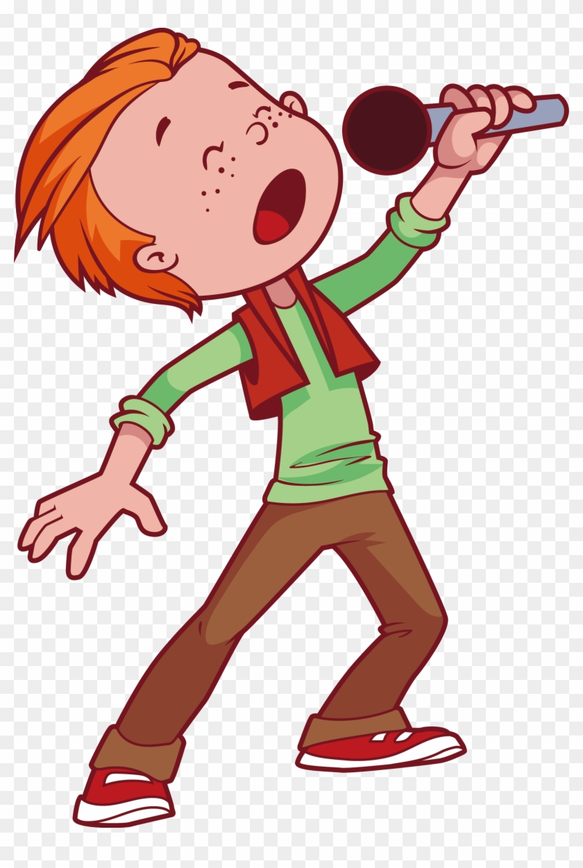 Microphone Singing Cartoon Child - Boy Singer Png #597971