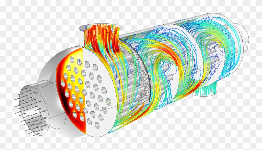 Illustration Of A Flow And Temperature Field In A Shell - Heat Transfer Heat Exchanger #604389