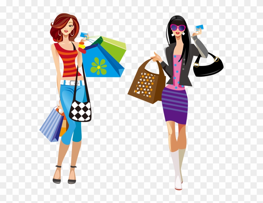 Mocahs Fashion Shopping Online - Two Girls Shopping Clipart #604659