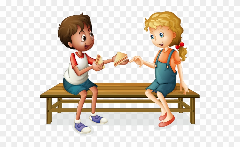 Give / Take - Cartoon Kids Sitting On A Bench #607118