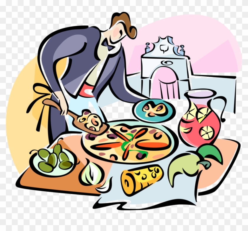 Vector Illustration Of Waiter Serves Traditional Spanish - Vector Illustration Of Waiter Serves Traditional Spanish #610443