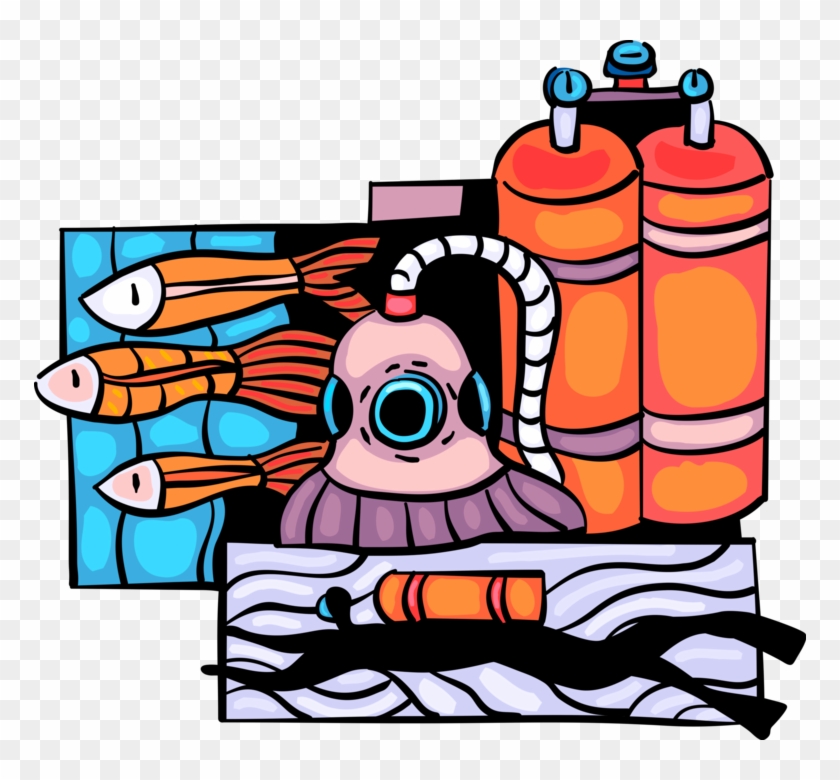 Vector Illustration Of Scuba Diver Diving In Ocean - Vector Illustration Of Scuba Diver Diving In Ocean #623438