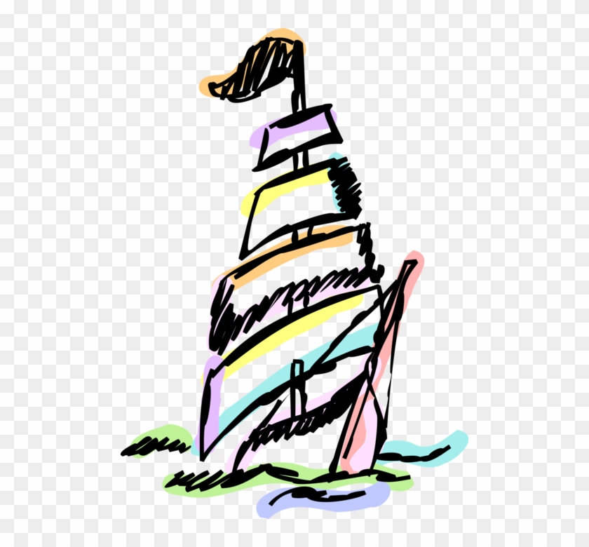 Vector Illustration Of Clipper Sailing Ship Traditionally-rigged - Vector Illustration Of Clipper Sailing Ship Traditionally-rigged #629399