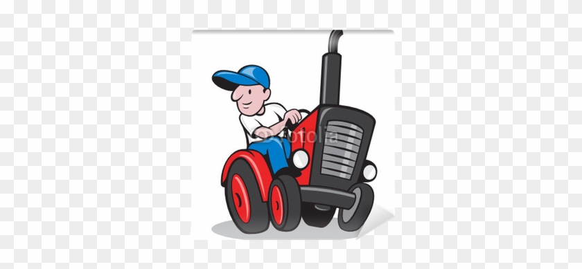 Farmer Driving Vintage Tractor Cartoon Wall Mural • - Farmer Driving Vintage Tractor Cart Round Ornament #634393