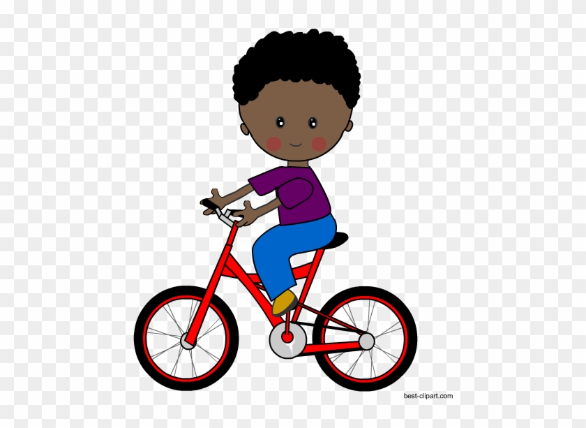 Boy Riding A Red Bicycle Clip Art - Bicycle #644029
