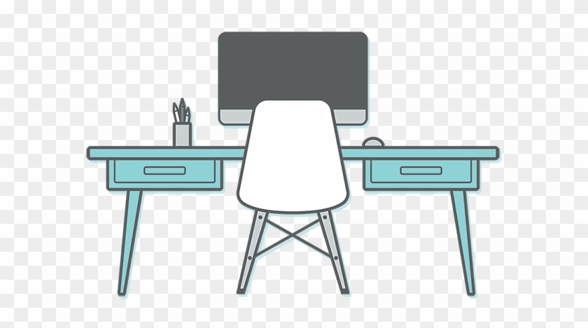 Desk With Computer And Pencils - Office Chair #648078
