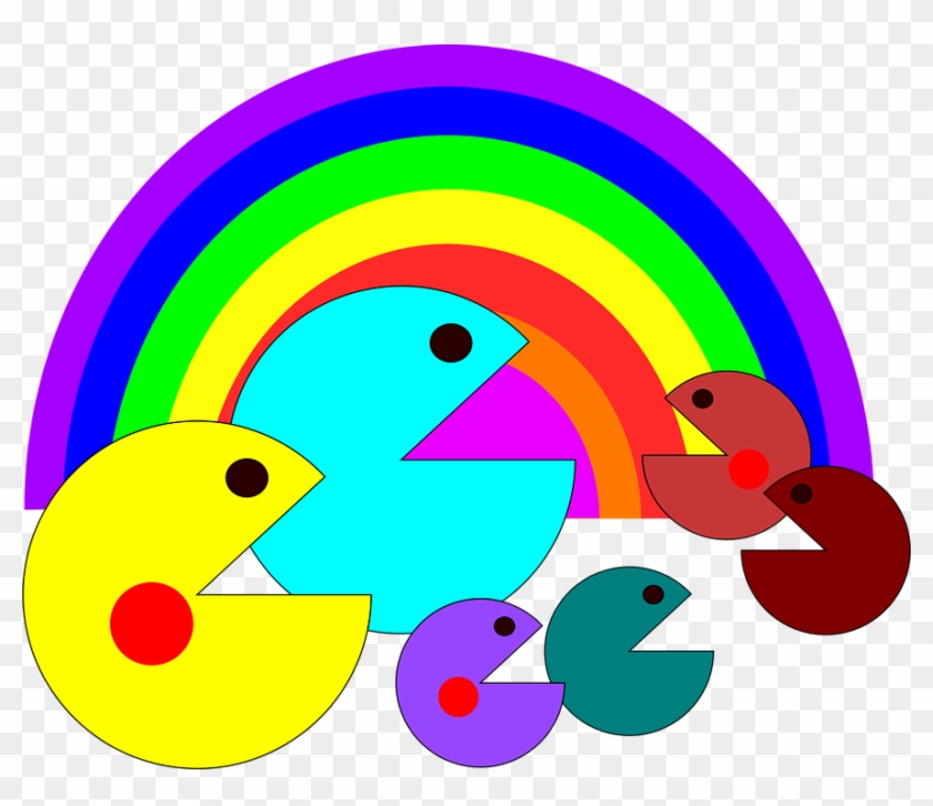 Pac Video, Man, Character, Rainbow, Game, Colors, Pac - Pac Man Birthday Cake Clip Art #648974