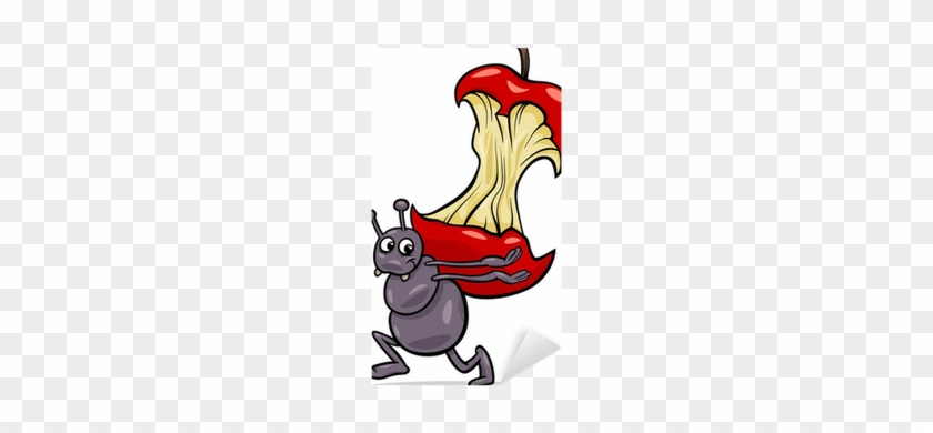 Ant With Apple Core Cartoon Illustration Sticker • - Ant Eats Clipart #652768