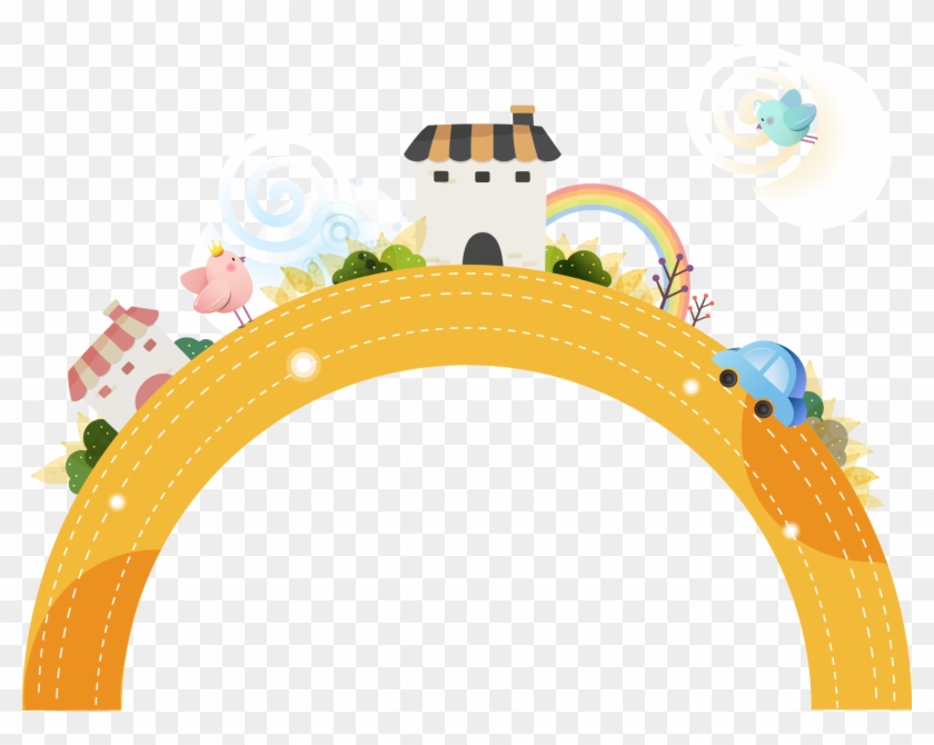 Yellow Rainbow Cartoon House Pattern - Yellow Rainbow Cartoon House Pattern #657351