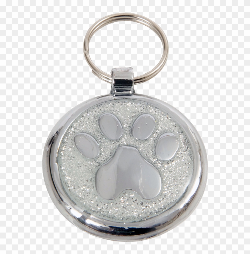 Luxury Designer Dog Tag Glitter Silver Sparkle Paw - Pet Tag #659232
