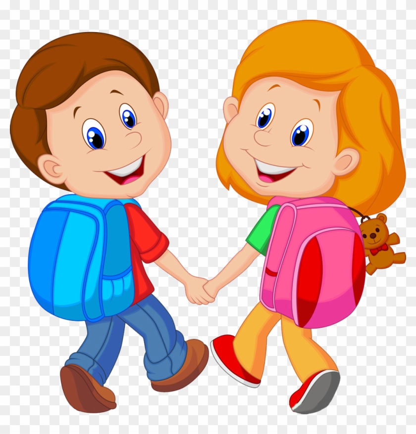 Backpack Child Cartoon Clip Art - Boy And Girl Cartoon #668452