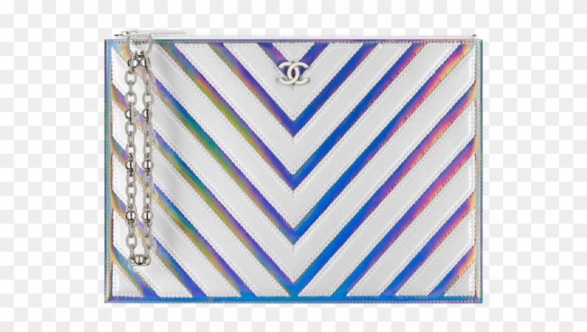Chanel White/silver Chevron Lambskin/pvc Medium Pouch - Military Rank #675900