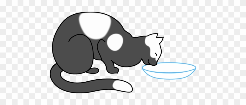 Spotty Cat Drinking Milk From Pot Vector Illustration - Gambar Kartun Kucing Makan #691156