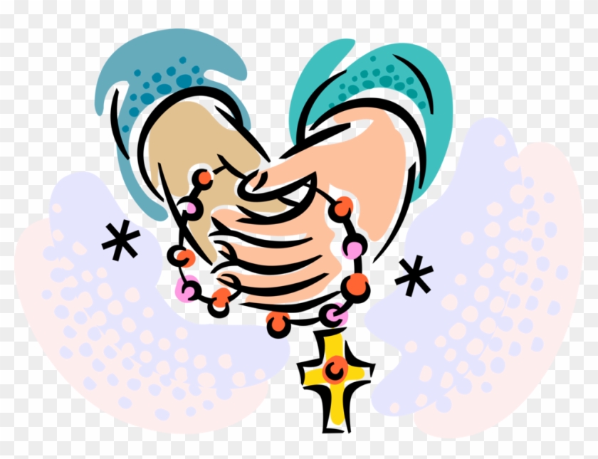 Vector Illustration Of Hands Hold Christian Catholic - Praying The Rosary Clipart #694841