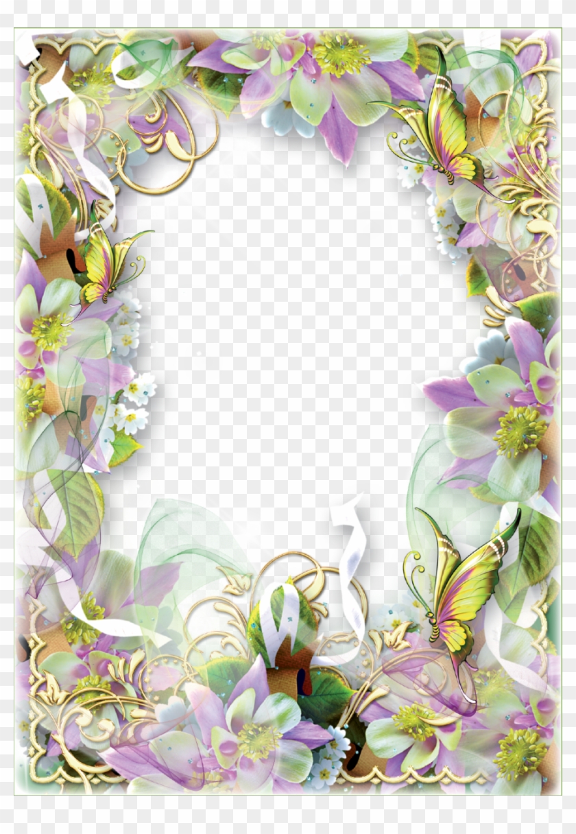Photo Frame Spring Flowers And Butterflies - Butterflies Spring Flower Borders Clip Art #695342