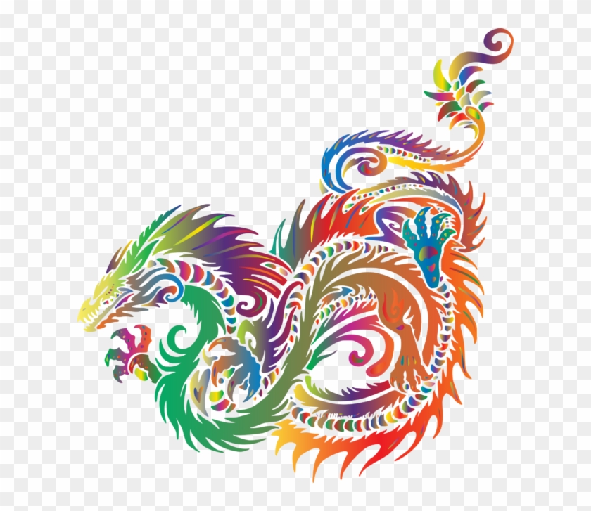 Colored Prismatic Dragon Vector Clipart - Colorful Illustration Of A Chinese Dragon On White #700968
