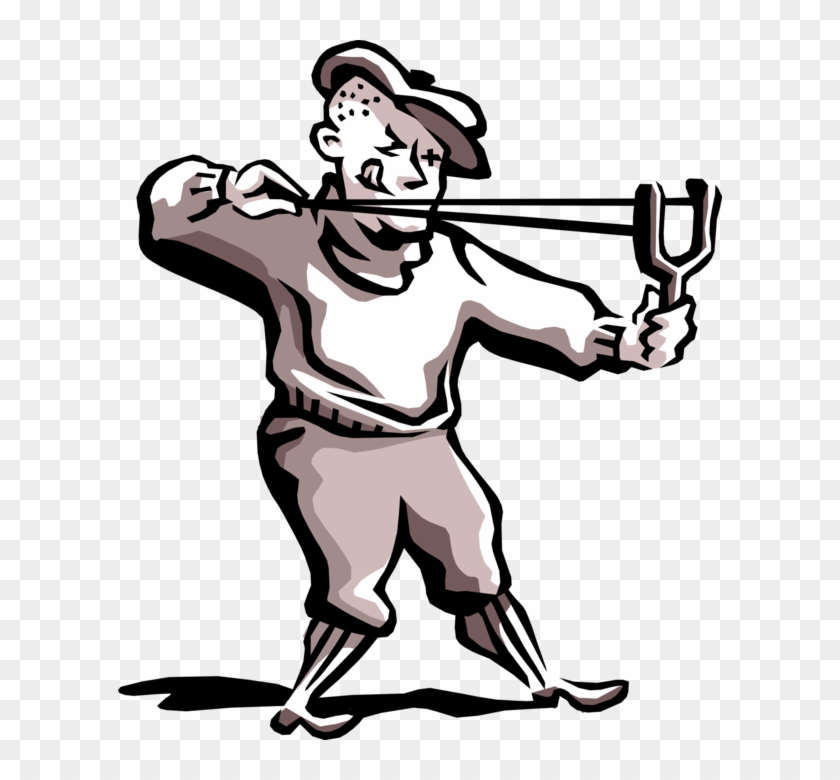 Vector Illustration Of 1950's Vintage Style Delinquent - Slingshot Cartoon #703944