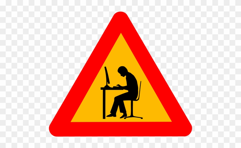 Vector Image Of Man At Computer Warning Road Sign - Symmetry Rotation #713182