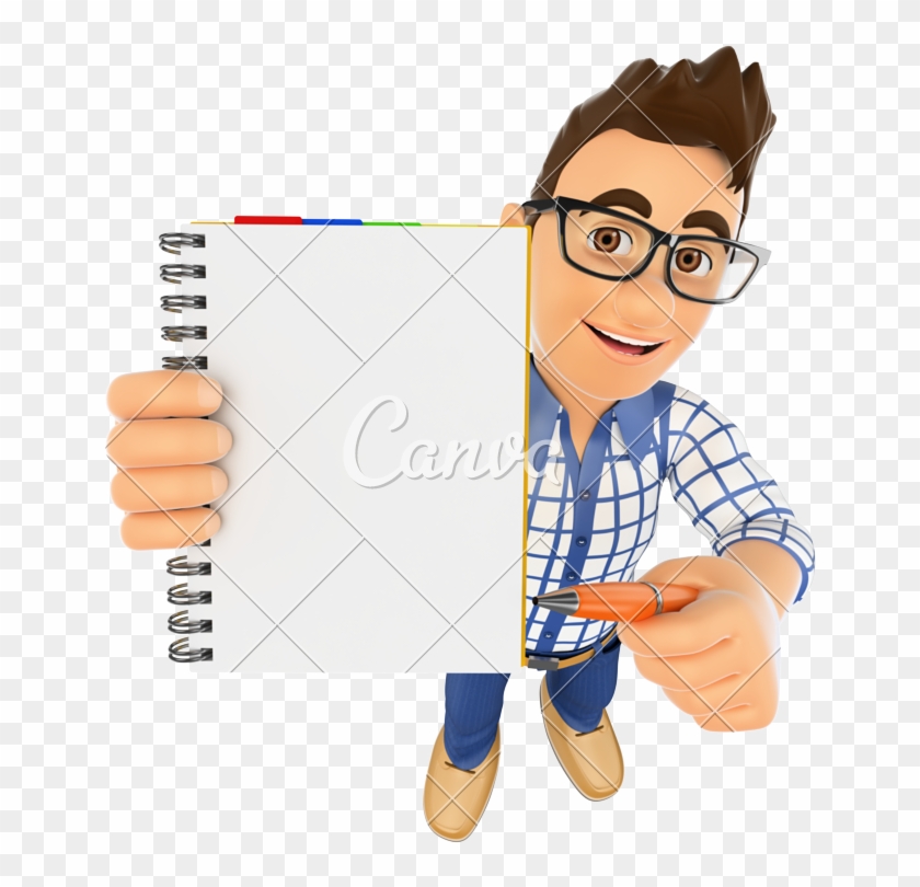3d Student With A Blank Notepad And A Pen - 3d Student #725378