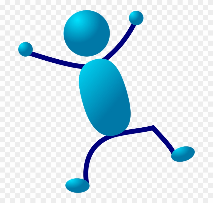 Stickman Stick Figure Dancing Happy Jumping Blue - Stick Men Clip Art #132378