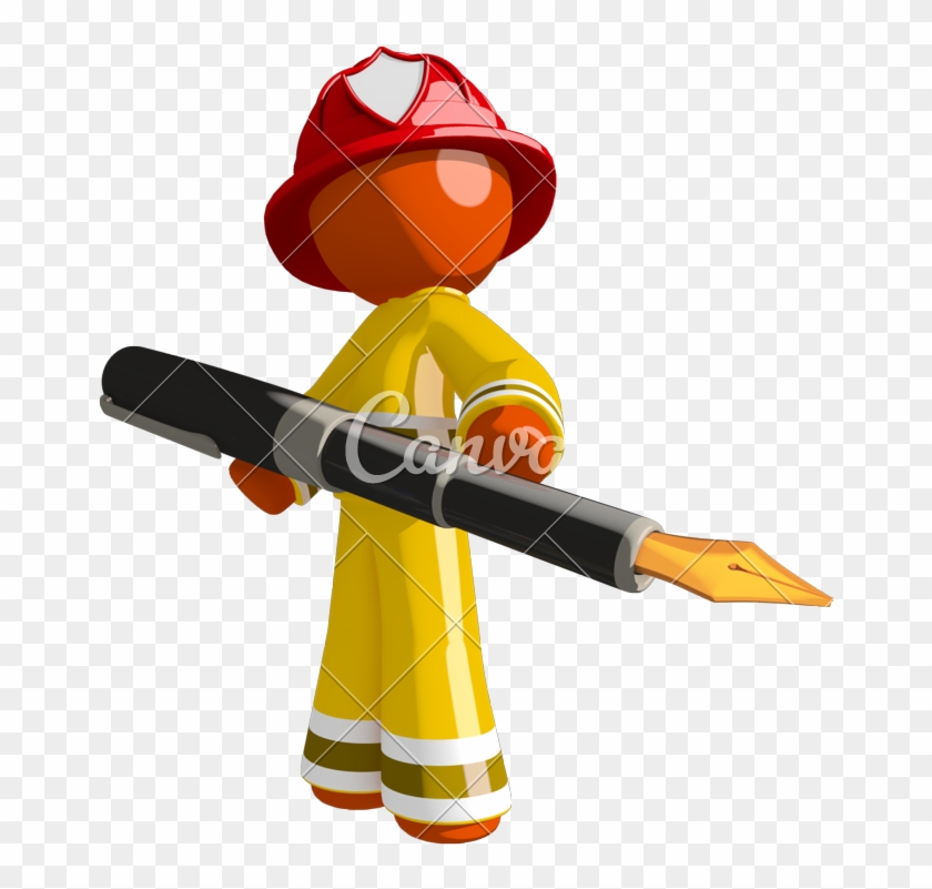 Orange Man Firefighter Holding Large Fountain Pen - Fountain Pen #730091