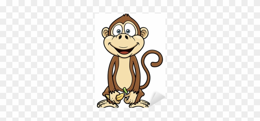 Vector Illustration Of Cartoon Monkey With Banana Sticker - Monkey With Banana Cartoon #732066