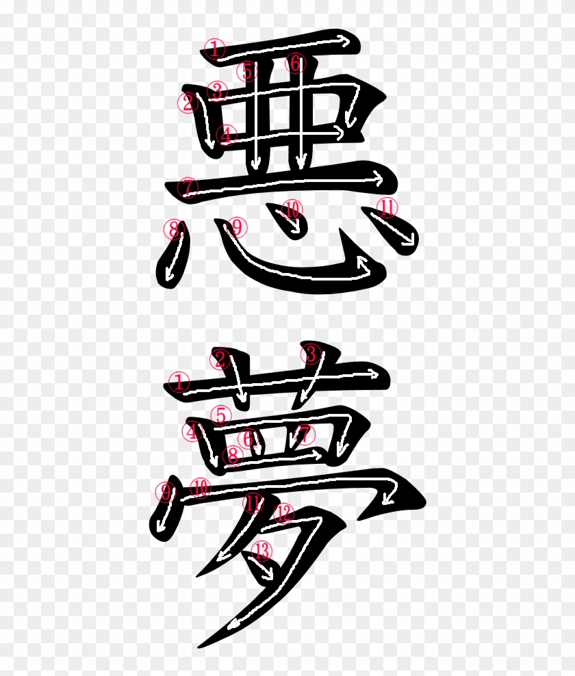 Stroke Order For 悪夢 - Japanese Word For Demon #735587