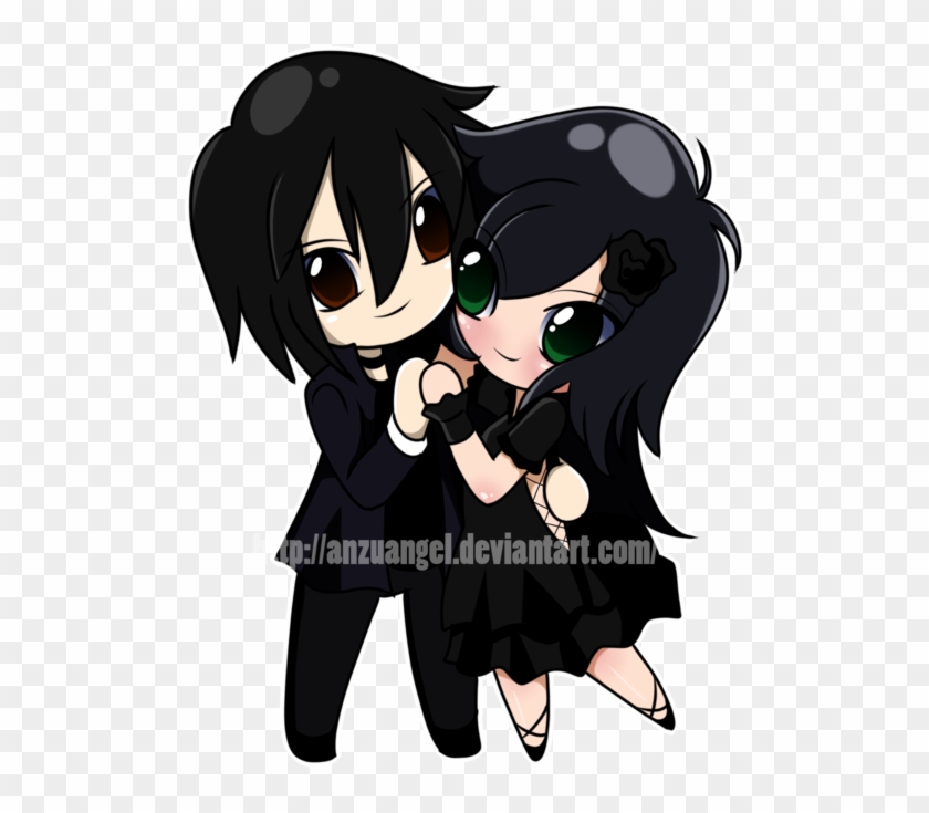 Manga Clipart Goth - Chibi Goth Couple #742975