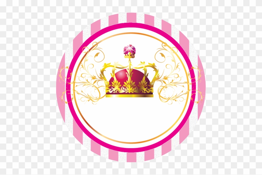 Tag Coroa Dourada - Rotulo Redondo Coroa Rosa #746335