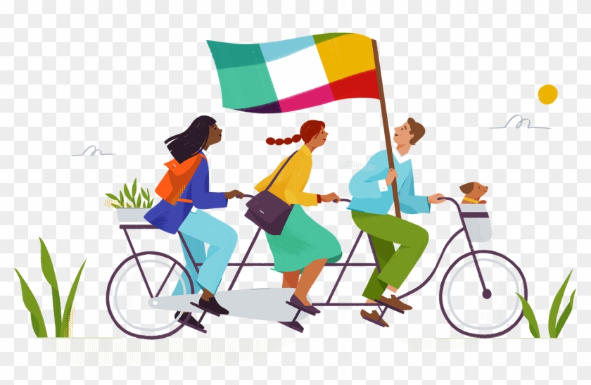 Illustration Of Three People Riding On A Tandem Bicycle - Alice Lee Illustration #756339