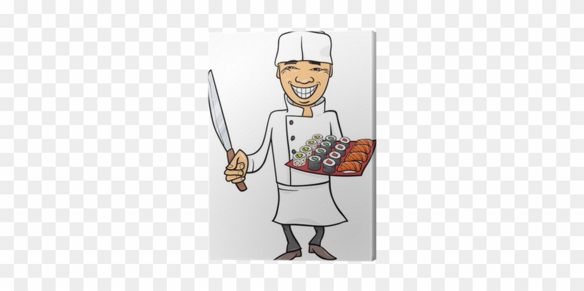 Japan Sushi Chef Cartoon Illustration Canvas Print - Cartoon Sushi Chef #758679