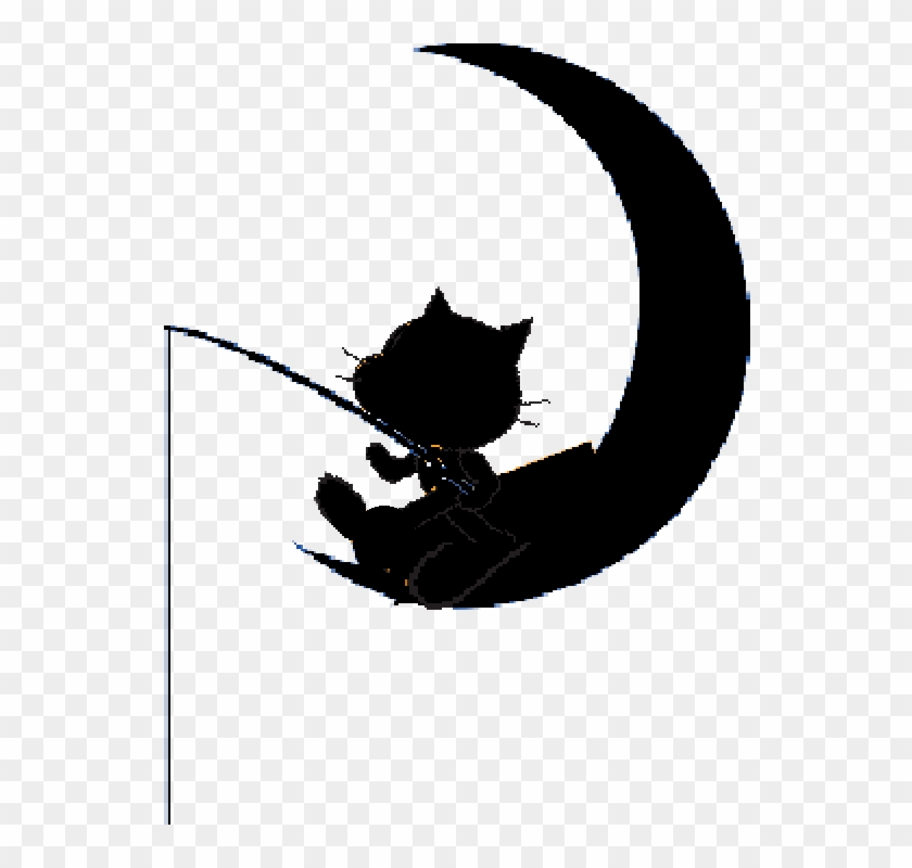 Cat In The Moon Black - Illustration #766151