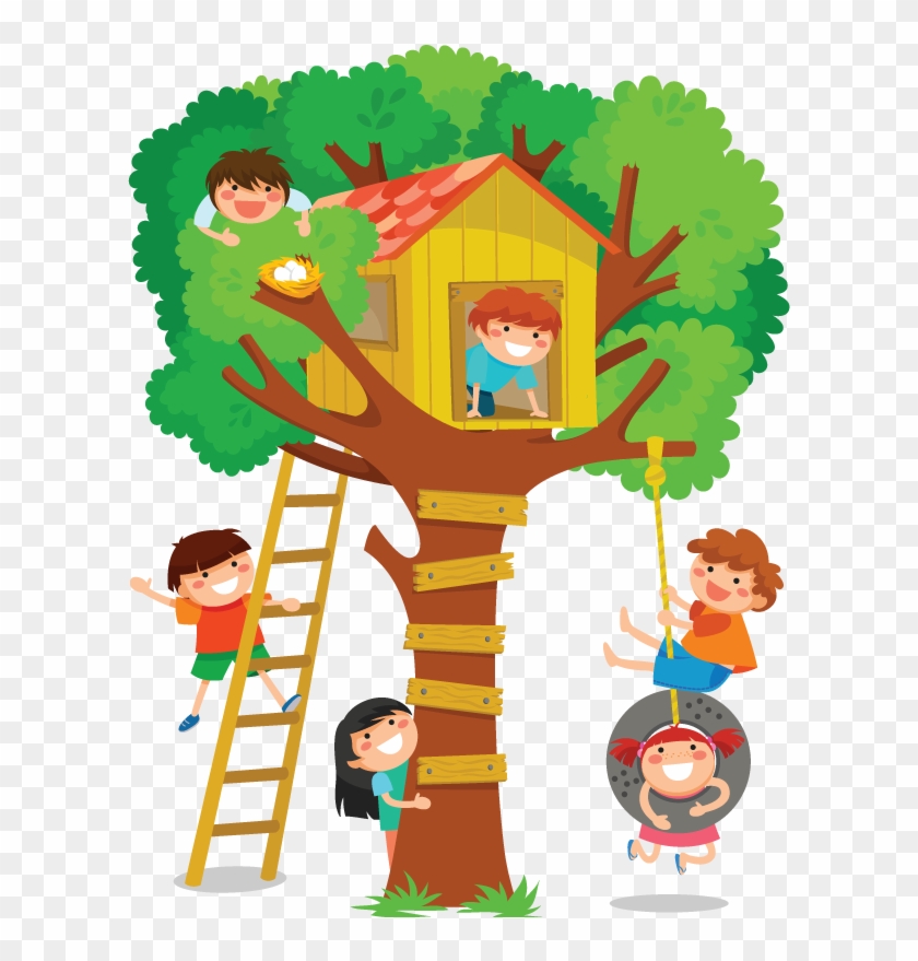 The Children Played Up In The Tree House - Png Image Kids And Tree #781423