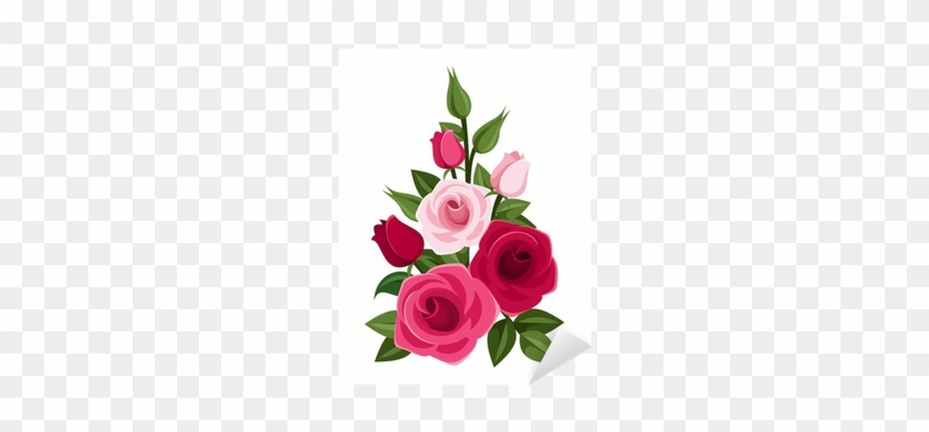 Branch Of Red And Pink Roses, Buds And Leaves - Rose #783614