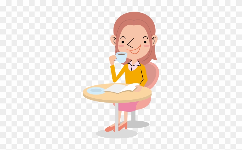 コーヒーを飲みながら読書する女性 - Cartoon #785383