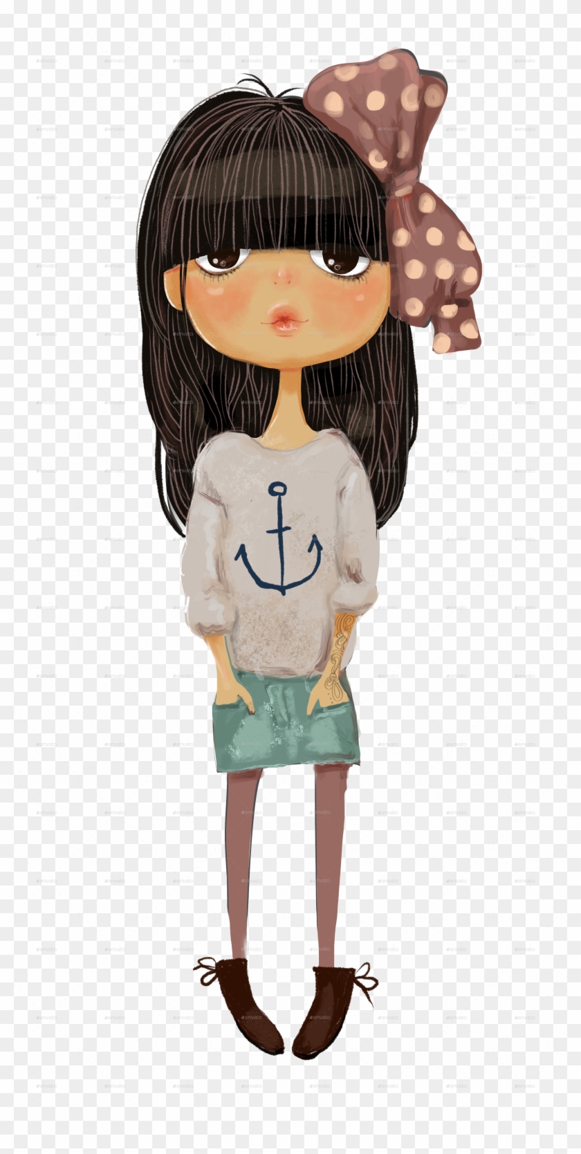 Girls/1 Girls/2 - Black Hair Girl Cartoon Png #785532