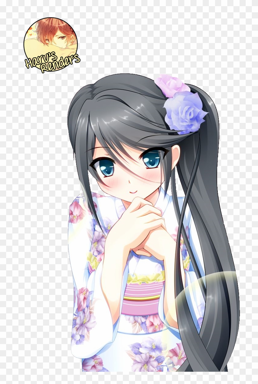 Dark Blue Haired Anime Girl With Headphones - Anime Girl In Kimono #788086