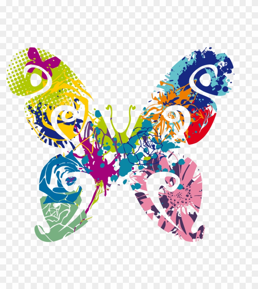 Abstract Butterfly Vector Graphic - Colorful Butterfly Throw Blanket #792622