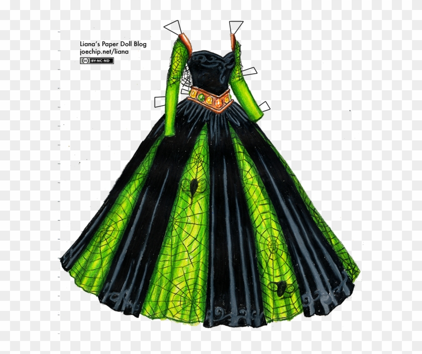 A Black Ballgown With A Flared, Full Skirt And Long - Spider Web Dress Drawing #797504