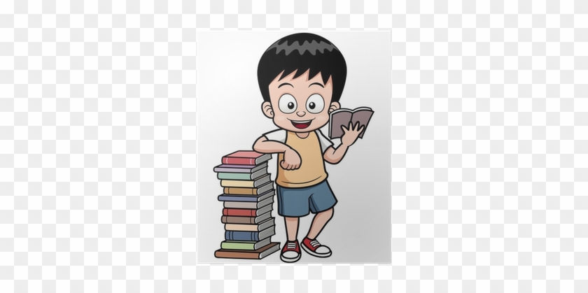 Vector Illustration Of Boy Reading Book Poster • Pixers® - Book #803702