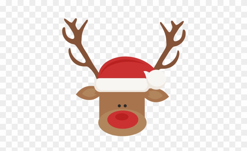 Reindeer With Santa Hat Svg Cutting Files For Scrapbooking - Reindeer With Santa Hat #147501