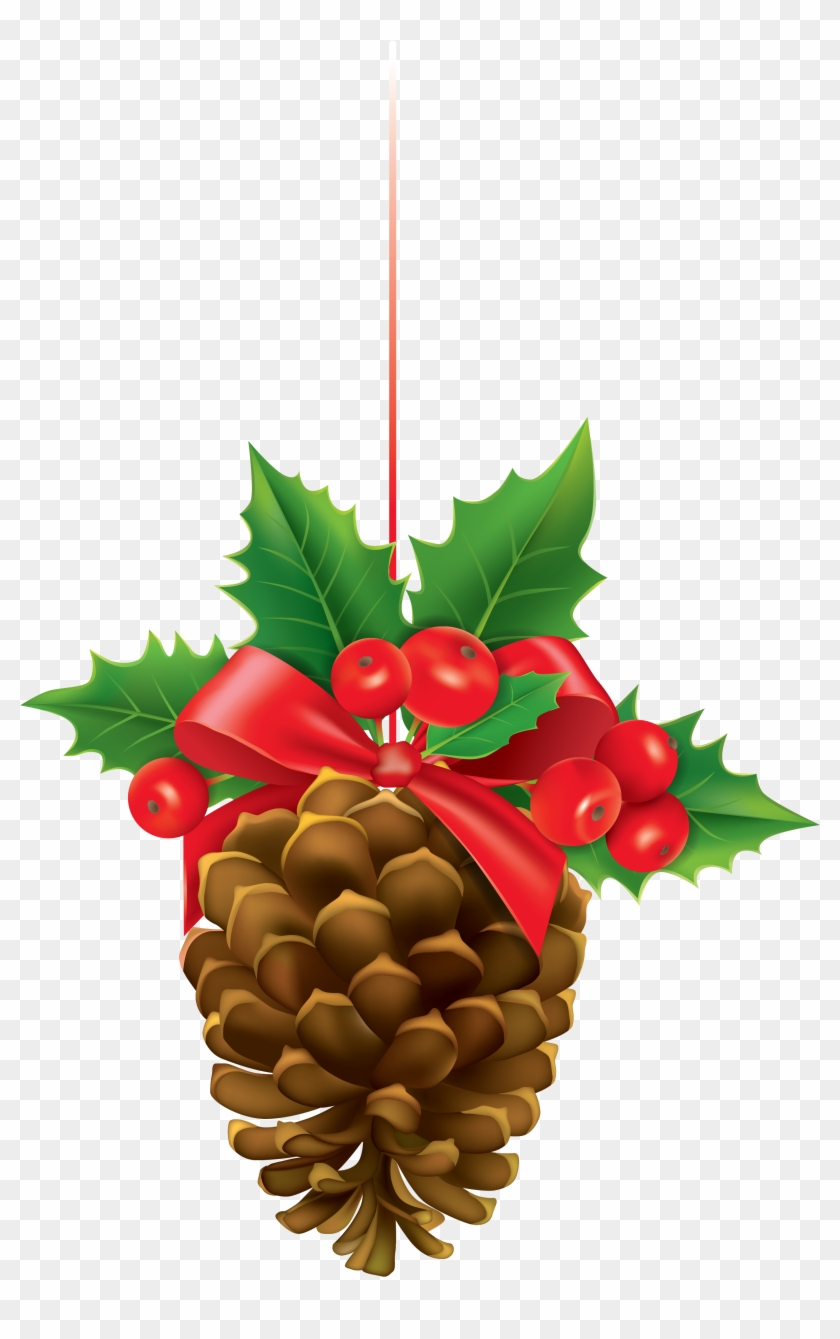 Christmas Pinecone With Mistletoe Clipart Image - Christmas Pine Cone Clipart #149700