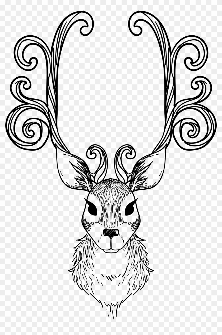 Reindeer Head Line Art - Reindeer Clip Art #149734