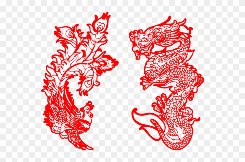 Papercutting Chinese Paper Cutting Clip Art - 龙凤 矢量 图 #816537