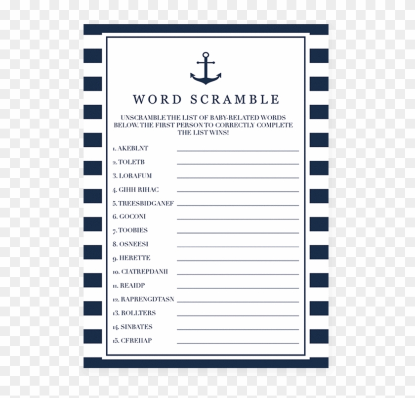Printable Baby Shower Word Scramble Nautical Boy Games - Screenshot #824883