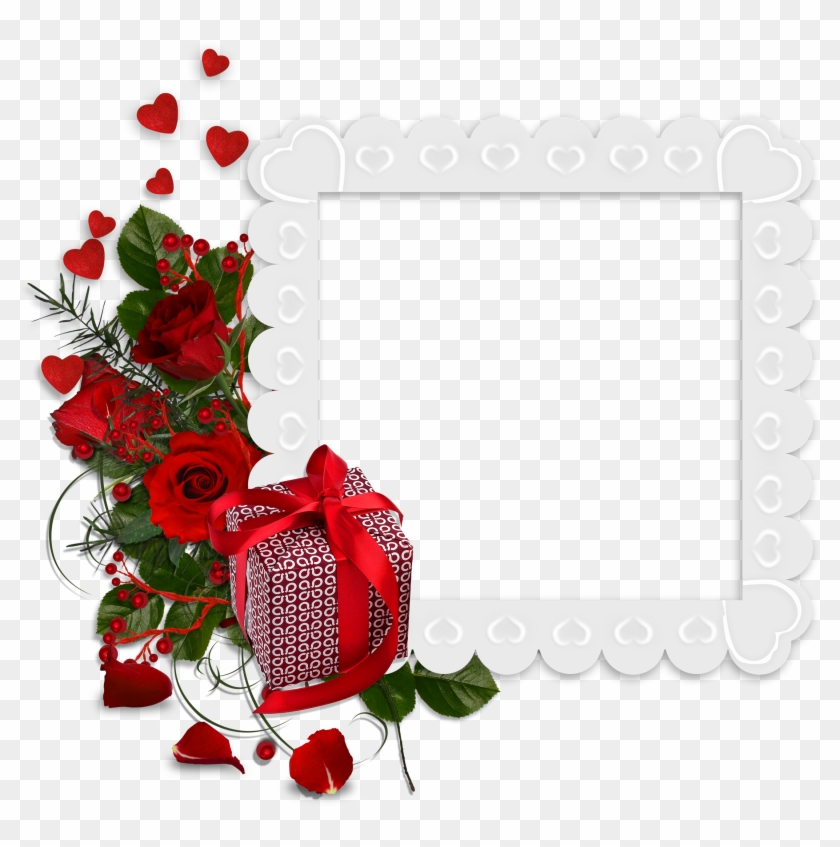 Beautiful White Transparent Frame With Hearts And Red - Red Roses Borders And Frames Transparent #827666